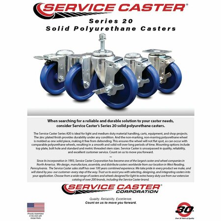 Service Caster 3'' Solid Poly Swivel 1-5/8'' Expanding Stem Caster with Brake SCC-EX20S314-SPUS-TLB-158